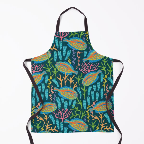Item preview, TROPICAL ZONE Coral Reef Fish Undersea Ocean Sea Creatures in Bright Multi-Colours on Dark Teal Blue - UnBlink Studio by Jackie Tahara designed and sold by Jackie Tahara of UnBlink Studio.