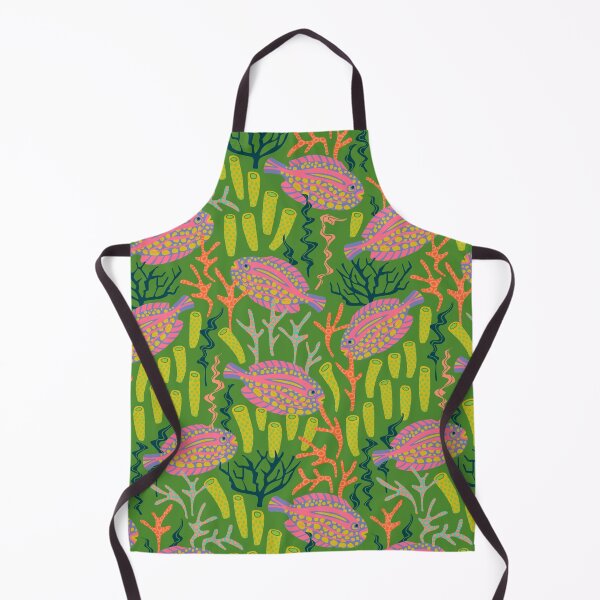 Item preview, TROPICAL ZONE Coral Reef Fish Undersea Ocean Sea Creatures in Bright Pink Purple Yellow Orange on Green - UnBlink Studio by Jackie Tahara designed and sold by Jackie Tahara of UnBlink Studio.