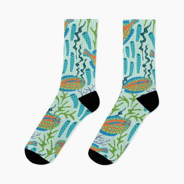 Item preview, TROPICAL ZONE Coral Reef Fish Undersea Ocean Sea Creatures in Bright Multi-Colours on Light Aqua - UnBlink Studio by Jackie Tahara designed and sold by Jackie Tahara of UnBlink Studio.