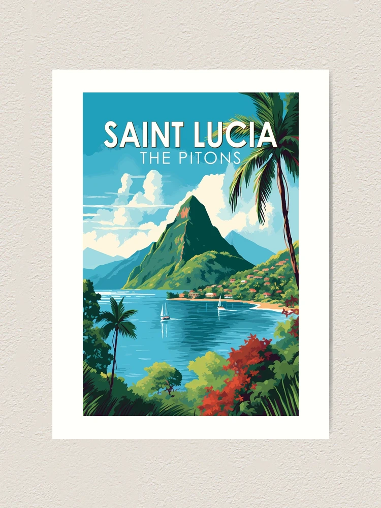 Saint Lucia The Pitons Travel Art Vintage | Art Print