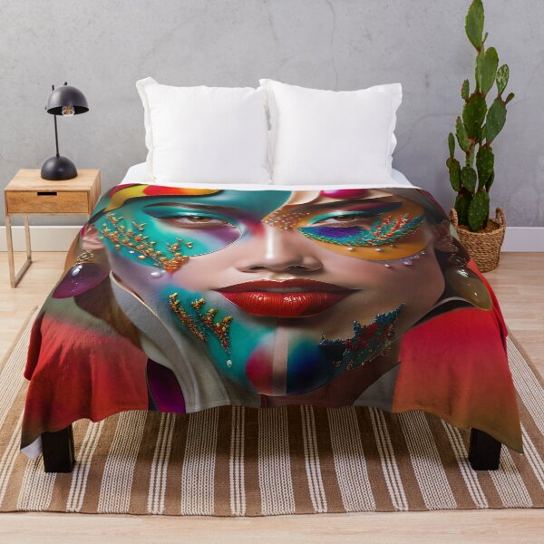 Item preview, Colorful Whispers: Surreal Woman in a Fiery Realm Portrait designed and sold by artmanikin.