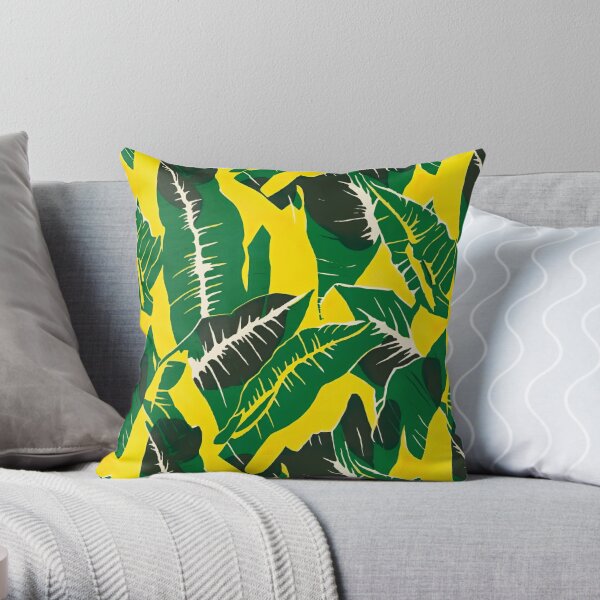 Tropical Foliage Print Banana Leaf 3 Throw Pillow