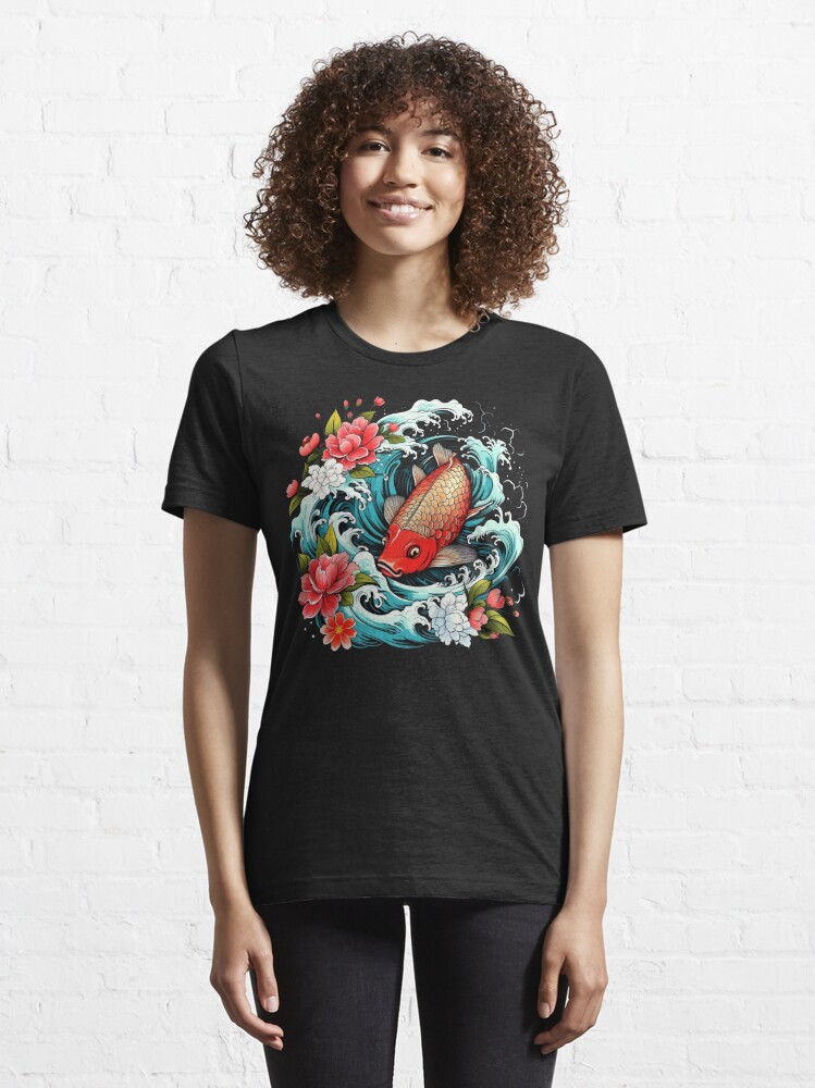Japan style fish with flowers Essential T-Shirt for Sale by greg-S-design