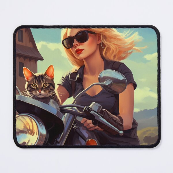 Item preview, Blonde woman with cat on motorcycle designed and sold by Karl Aldinger.