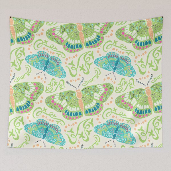 Item preview, Green Butterflies Surface Pattern designed and sold by MonokushiMood.
