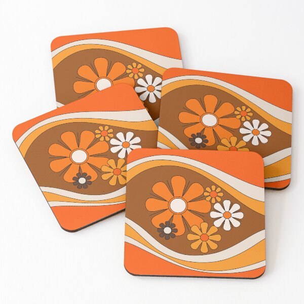 Artikelvorschau, Florales Daydream-Retro-Blumenmuster in Orange und Braun der 70er Jahre entworfen und verkauft von kierkegaard.