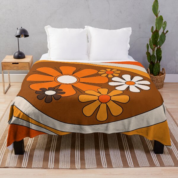 Item preview, Floral Daydream Retro Flower Lined Pattern in 70s Orange and Brown designed and sold by kierkegaard.