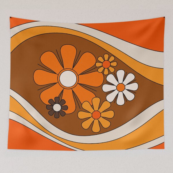 Item preview, Floral Daydream Retro Flower Lined Pattern in 70s Orange and Brown designed and sold by kierkegaard.