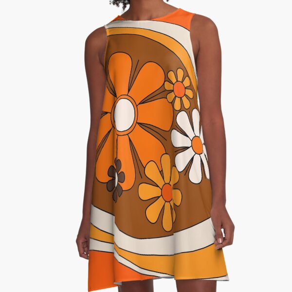 Item preview, Floral Daydream Retro Flower Lined Pattern in 70s Orange and Brown designed and sold by kierkegaard.