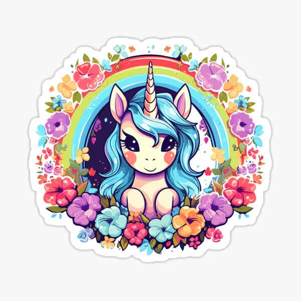 Adorable Unicorn in Floral Wreath Sticker