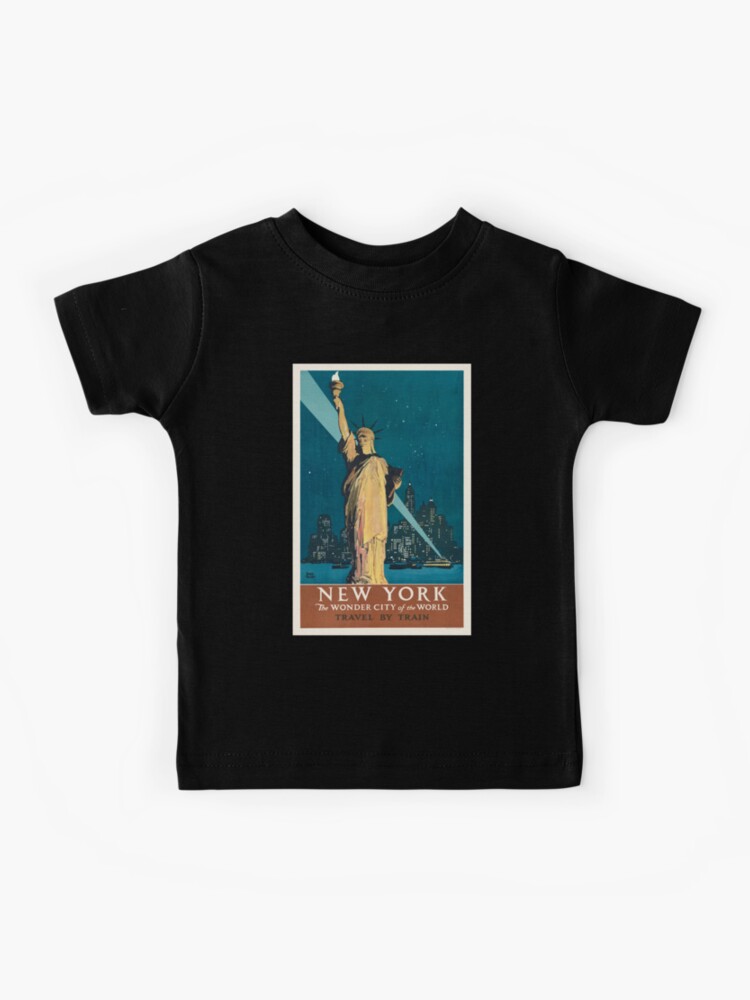 Vintage New York, Travel by train poster by Adolph Treidler under CC0  license. Kids T-Shirt for Sale by paulo silveira