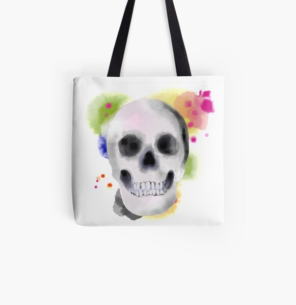 Watercolor Skull All Over Print Tote Bag