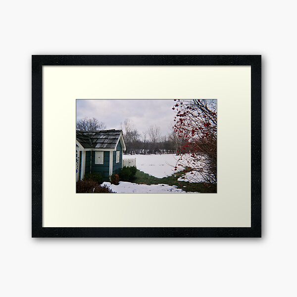 A tree in the snow at the back yard Framed Art Print