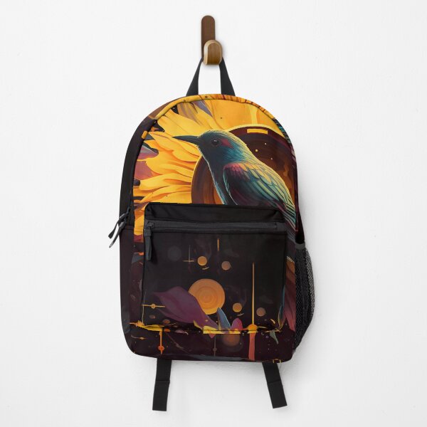 Item preview, Bluebird on sunflower with futuristic abstract circles designed and sold by ZombiOctopi.