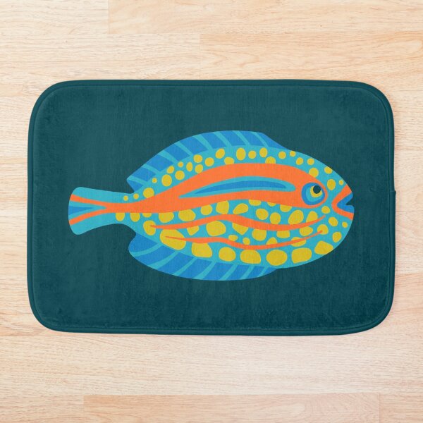 Item preview, TROPICAL ZONE SINGLE SPOTTED FISH Coral Reef Undersea Ocean Sea Creatures in Bright Multi-Colours on Dark Teal Blue - UnBlink Studio by Jackie Tahara designed and sold by Jackie Tahara of UnBlink Studio.