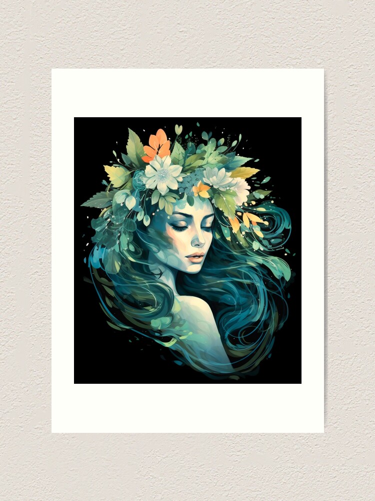 beautiful womans girls with flowers in hair for mom Art Print