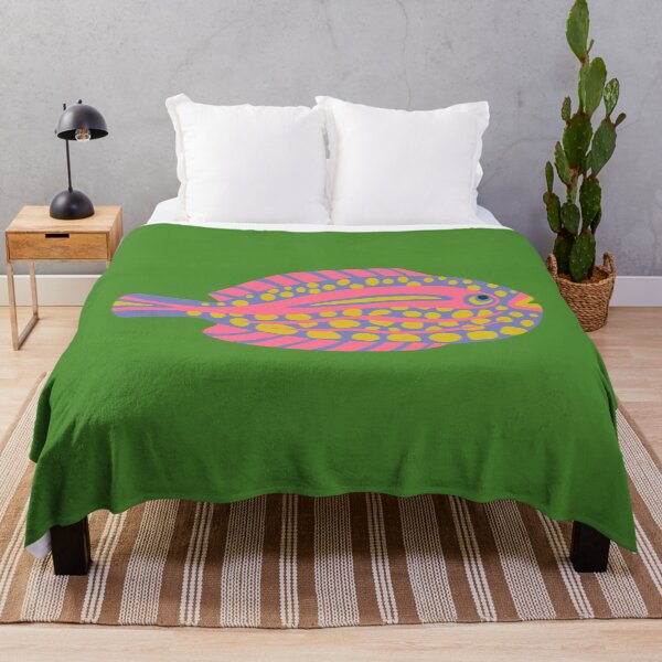 Item preview, TROPICAL ZONE SINGLE SPOTTED FISH Coral Reef Undersea Ocean Sea Creatures in Bright Pink Purple Yellow on Green - UnBlink Studio by Jackie Tahara designed and sold by Jackie Tahara of UnBlink Studio.