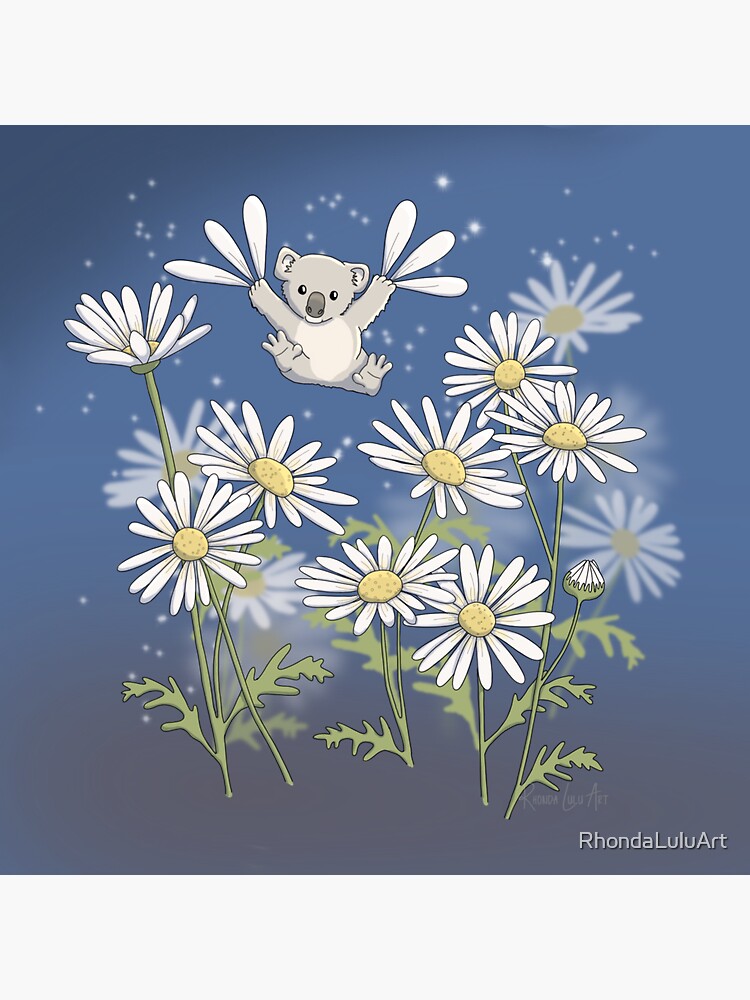 Thumbnail 3 of 3, Sticker, Koala Flying in the Daisies designed and sold by RhondaLuluArt.