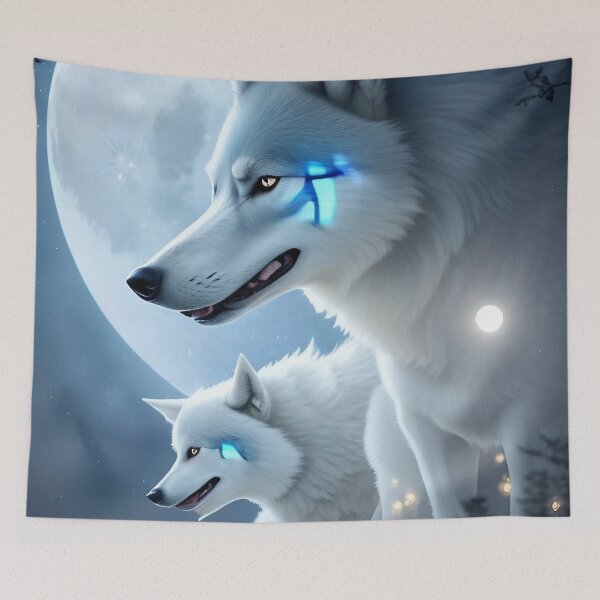 Item preview, graphic of a vibrant of a wolf with the moon designed and sold by Print-flair.
