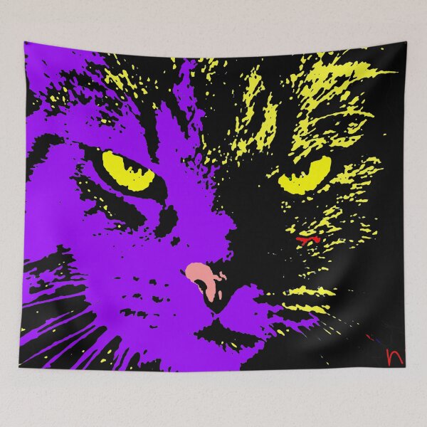 Item preview, ANGRY CAT POP ART - VIOLET YELLOW BLACK designed and sold by NYWA-ART.