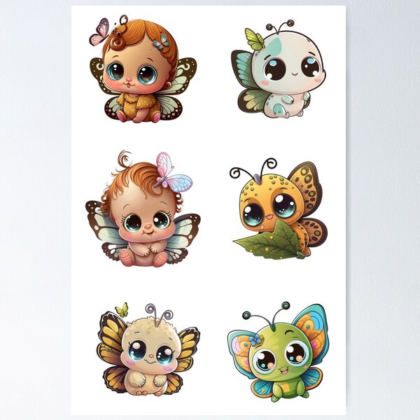 Item preview, Cute Baby Butterfly Cartoon Character, Pack of 6 Joyful Butterflies Vol2 designed and sold by OFMdesigns.