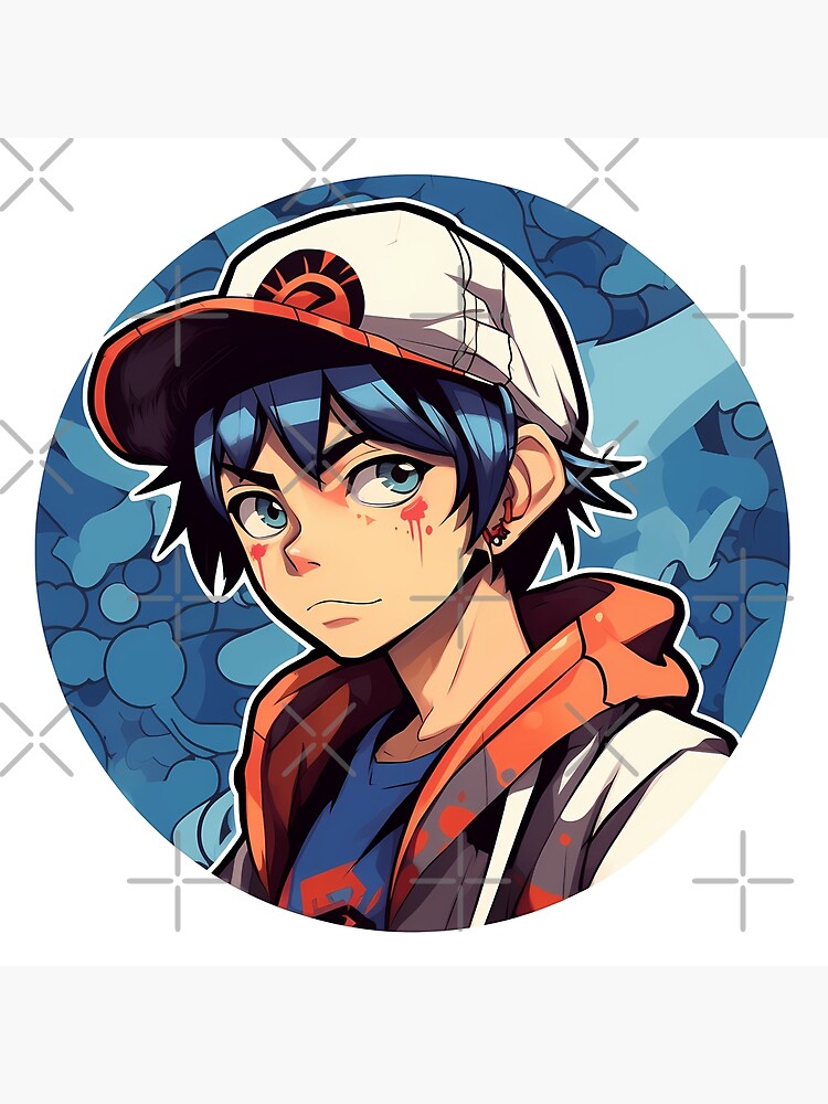 Anime Boy avec casquette de baseball et sweat à Chibi, Anime,  Manga, Dessin animé japonais Kawaii Impression rigide