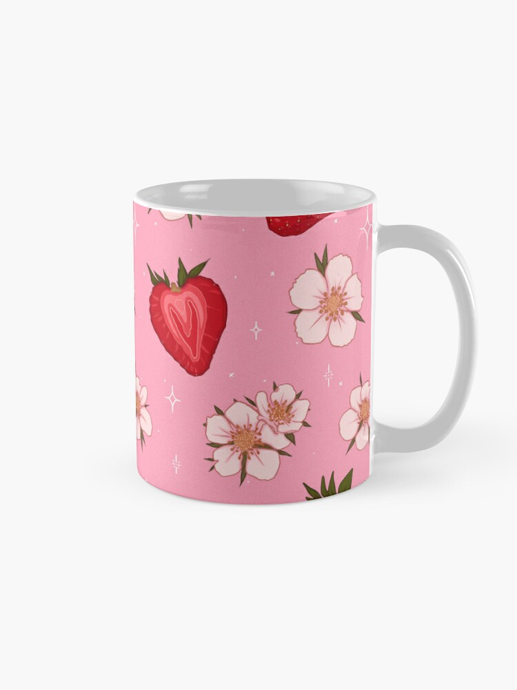 Strawberry Mug Overprint, Cottagecore Aesthetic Mug, Cute Coffee
