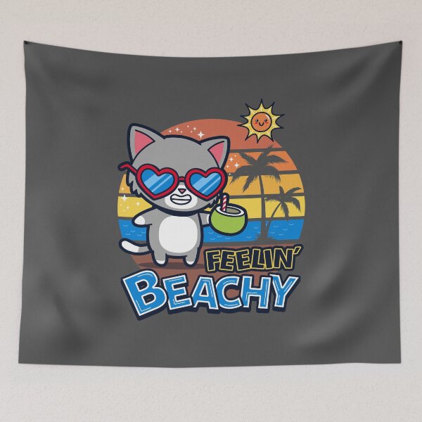 Item preview, Cute Kawaii Vintage Cats Beach Summer Meme For Cat Lovers designed and sold by BoggsNicolasArt.