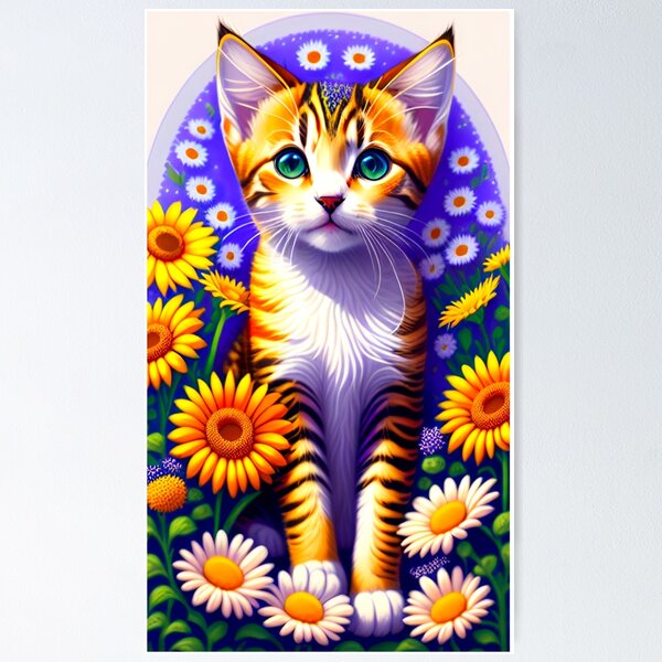 Sunflower Cat Wall Art for Sale