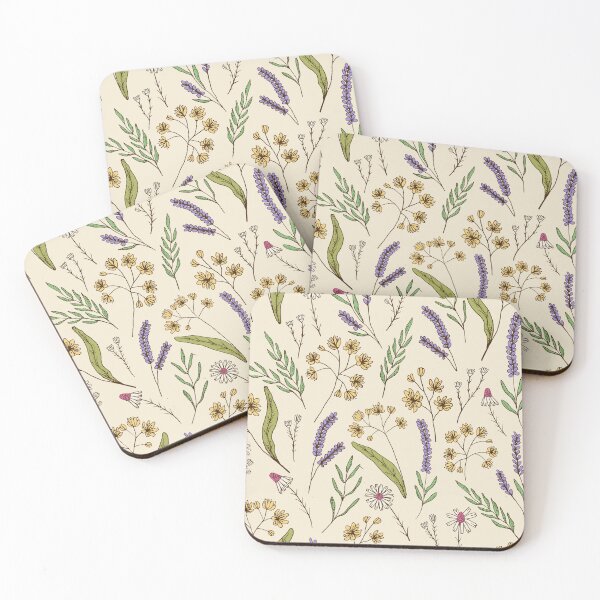 Item preview, Bedtime tea calming herbs botanical pattern in beige designed and sold by Illustrated by Nat.