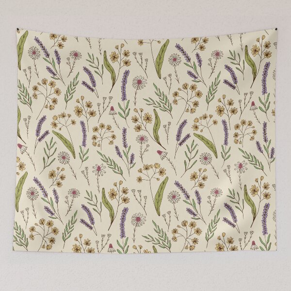 Item preview, Bedtime tea calming herbs botanical pattern in beige designed and sold by Illustrated by Nat.