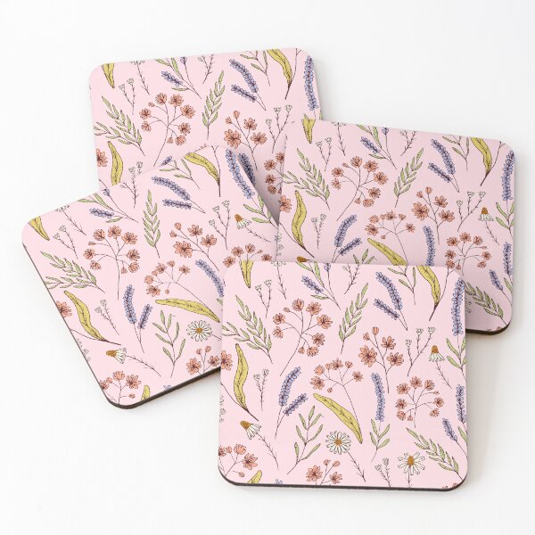 Item preview, Bedtime tea calming herbs botanical pattern in pink designed and sold by Illustrated by Nat.