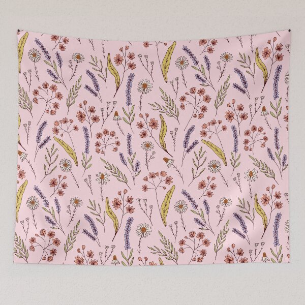 Item preview, Bedtime tea calming herbs botanical pattern in pink designed and sold by Illustrated by Nat.