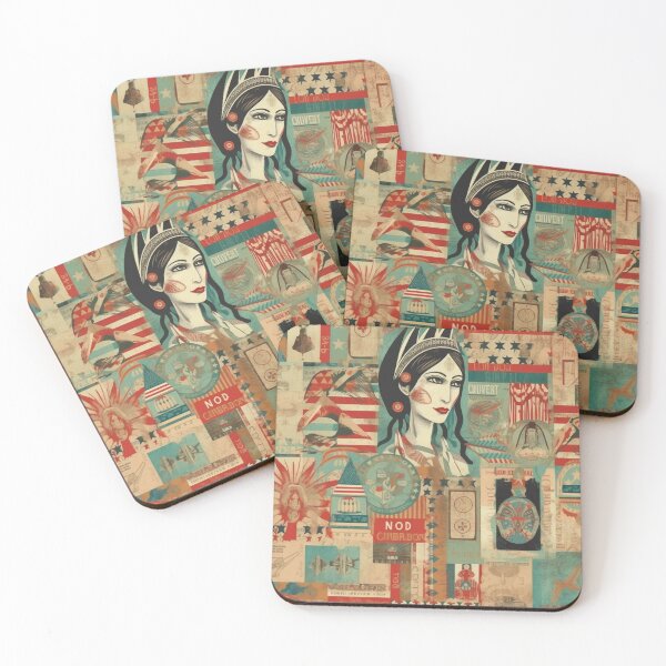 Item preview, America Beauty Retro Vintage Patchwork Collage Pattern of Americana designed and sold by BrandonArtWorld.