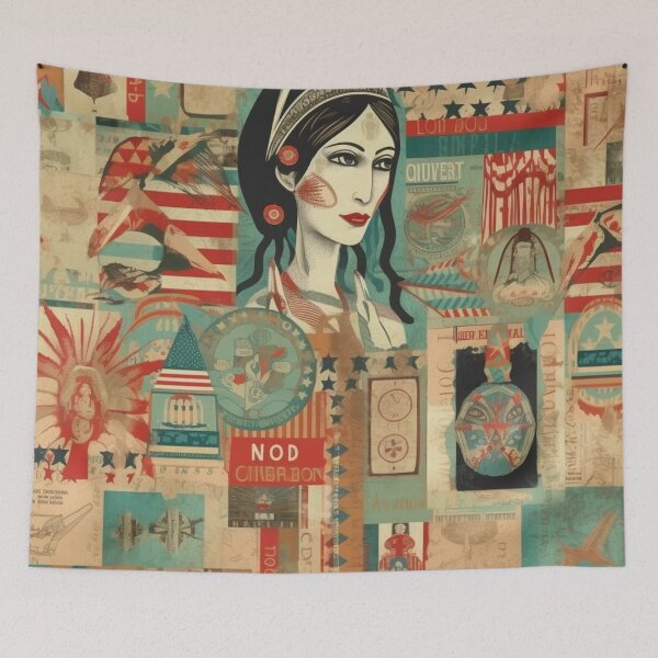 Item preview, America Beauty Retro Vintage Patchwork Collage Pattern of Americana designed and sold by BrandonArtWorld.