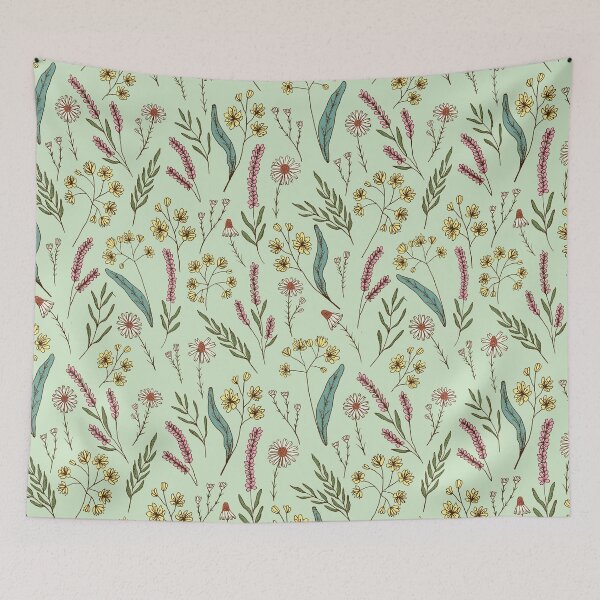 Item preview, Bedtime tea calming herbs botanical pattern in mint green designed and sold by Illustrated by Nat.