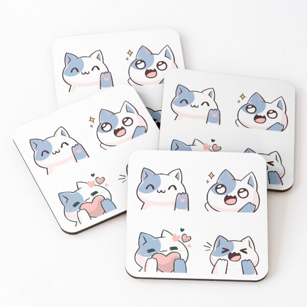 Artikelvorschau, Süße Kawaii Happy Cat Aufkleber – Blau entworfen und verkauft von CuteFrogCreates.