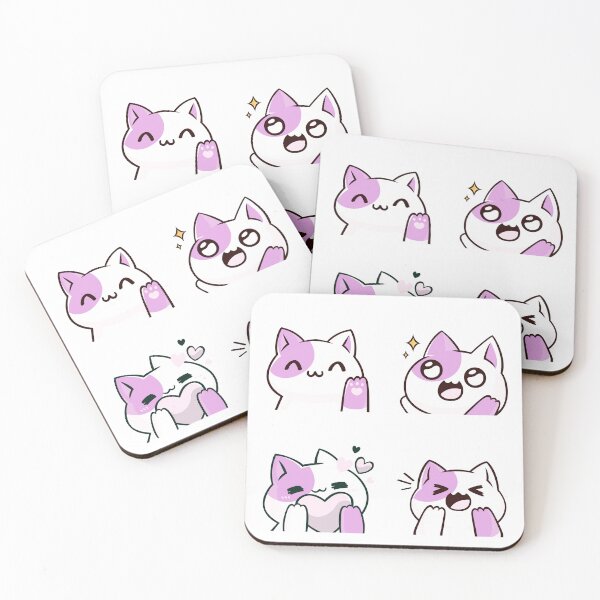 Artikelvorschau, Niedliche Kawaii Happy Cat Aufkleber – Lila entworfen und verkauft von CuteFrogCreates.