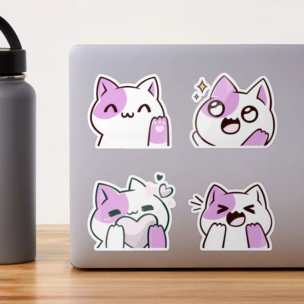 Cute Kawaii Happy Cat Stickers - Purple Greeting Card for Sale by  CuteFrogCreates