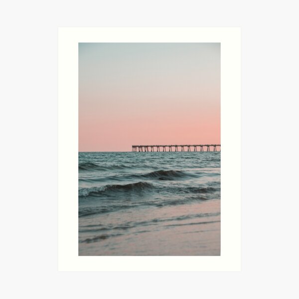 Pink Sky with Boardwalk Along the Ocean Art Print