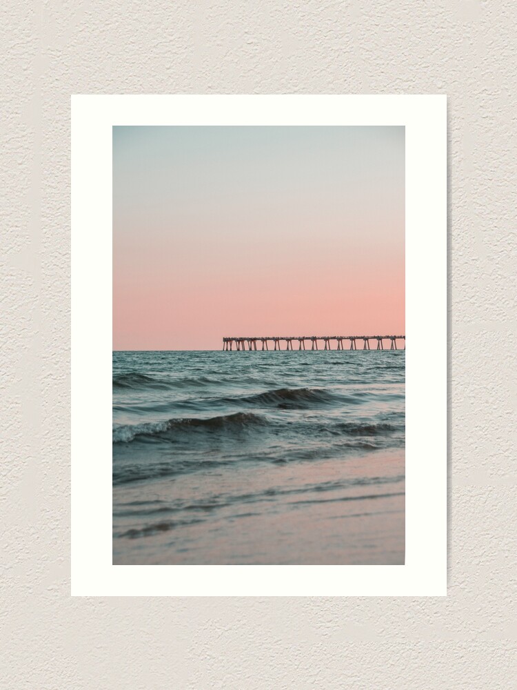 Alternate view of Pink Sky with Boardwalk Along the Ocean Art Print