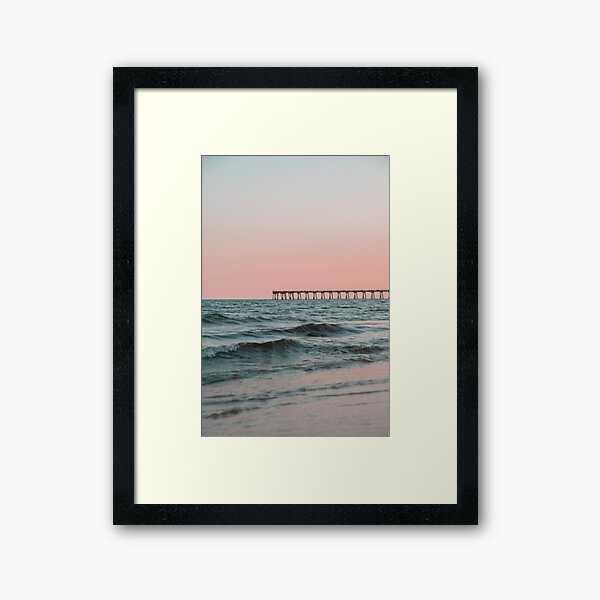 Pink Sky with Boardwalk Along the Ocean Framed Art Print