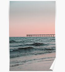 Pink Sky with Boardwalk Along the Ocean Poster