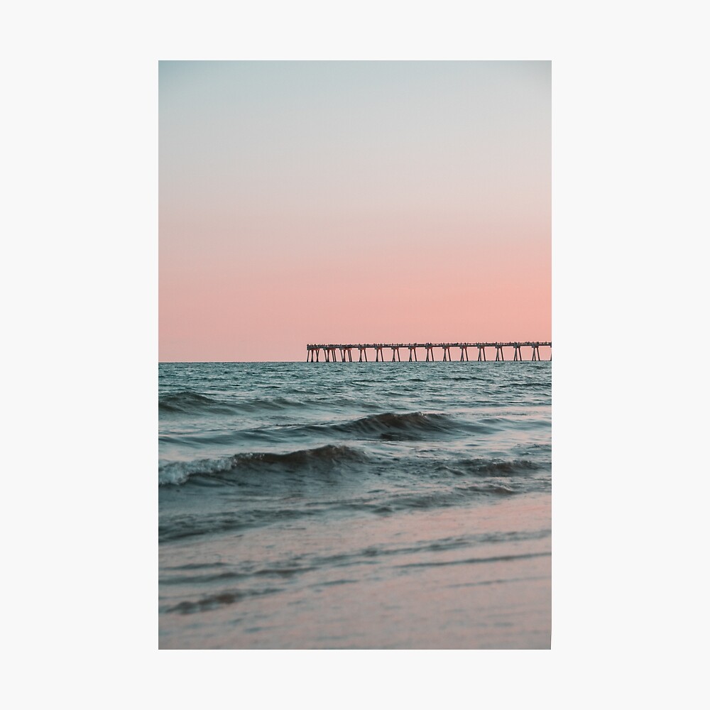 Pink Sky With Boardwalk Along The Ocean Poster By Claireandrewss Redbubble