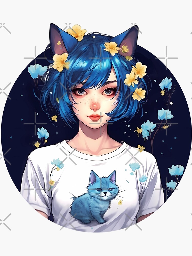 anime cat girl in blue' Sticker