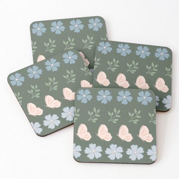 Item preview, Rows of leaves, flowers and butterflies on green background designed and sold by ImpalaMoon.