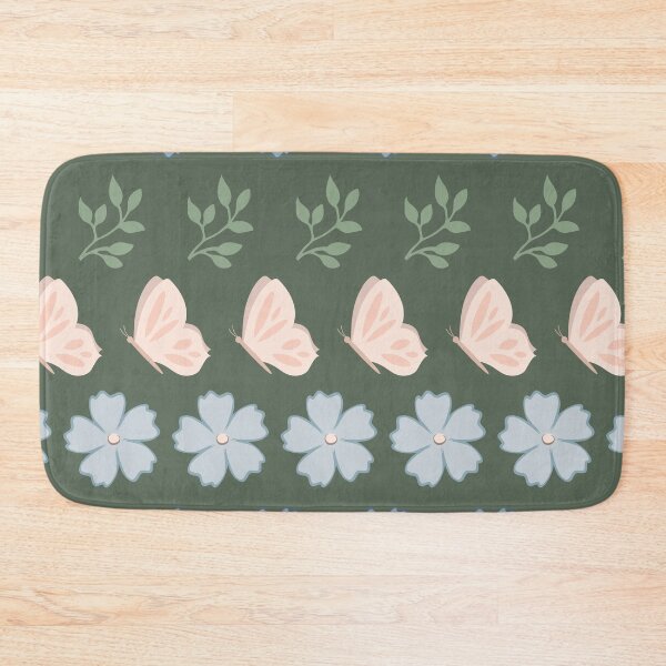 Item preview, Rows of leaves, flowers and butterflies on green background designed and sold by ImpalaMoon.