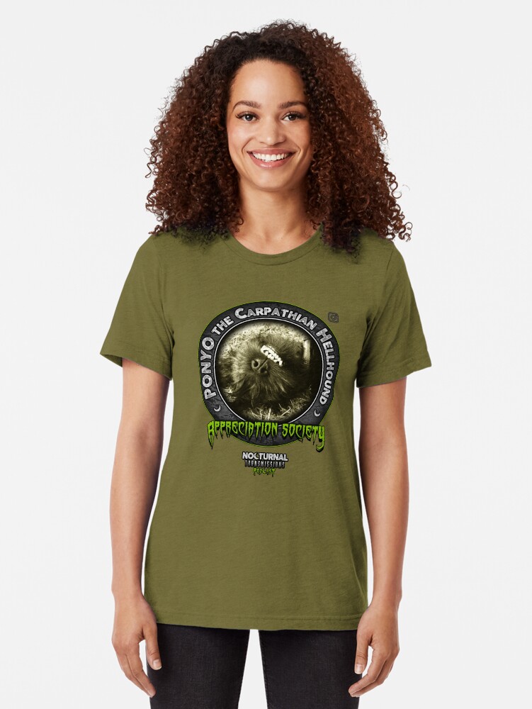 Thumbnail 1 of 7, Tri-blend T-Shirt, PONYO the Carpathian Hellhound appreciation society designed and sold by nocturnal-ts.