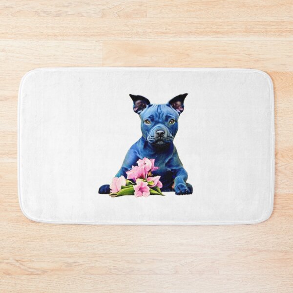 Item preview, Cute Blue Staffordshire Bull Terrier Puppy with pink flowers designed and sold by Bloomin'  Arty Families.