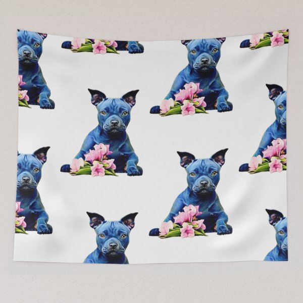 Item preview, Cute Blue Staffordshire Bull Terrier Puppy with pink flowers designed and sold by Bloomin'  Arty Families.